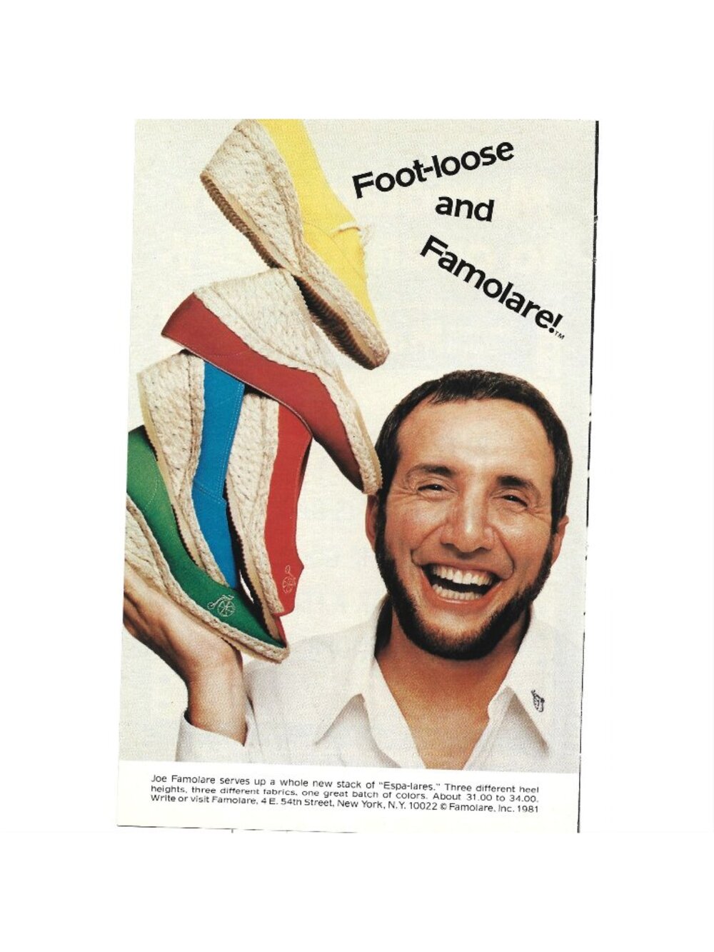 Print Ad Joe Famolare Espalare Shoes Colorful Stack 1981 Fun Retro Style AD